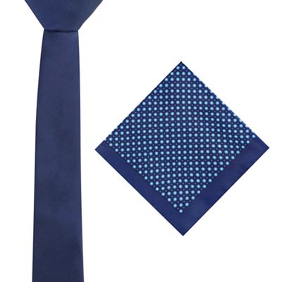 Navy skinny tie and floral pocket square set
